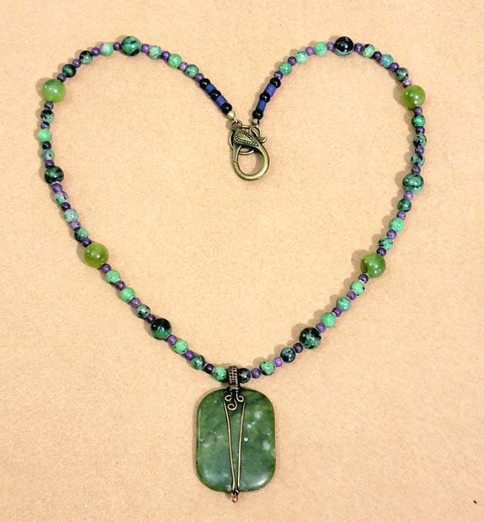 Jade Drop Bead: Ruby Zoisite, Sugilite & Aventurine