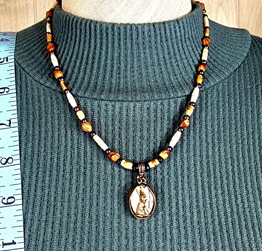 Silver Lace Onyx Pendant:  Reed, Seed & Bone