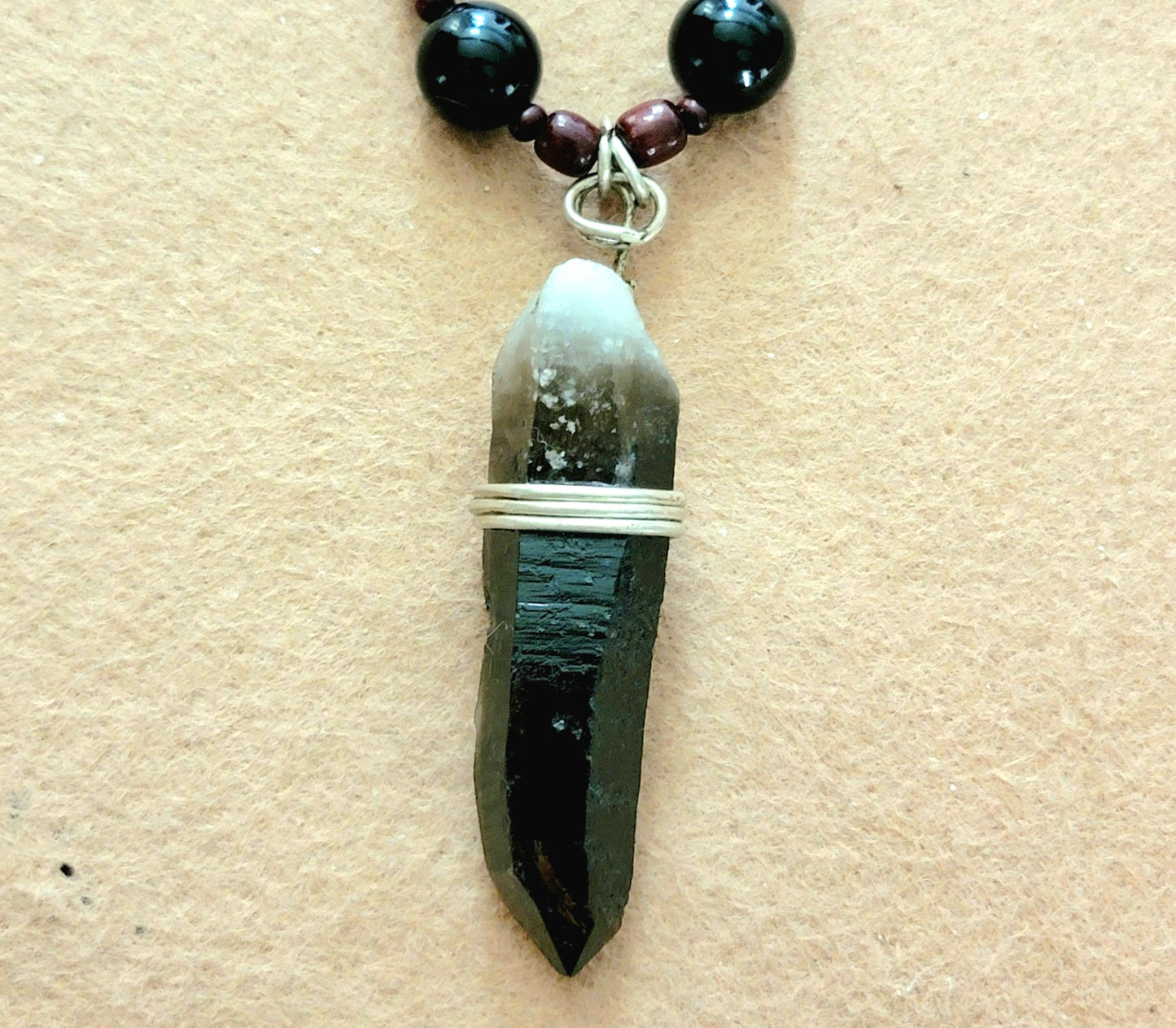 Smokey Quarts Point: Vintage Turquoise, Black Onyx & Bone