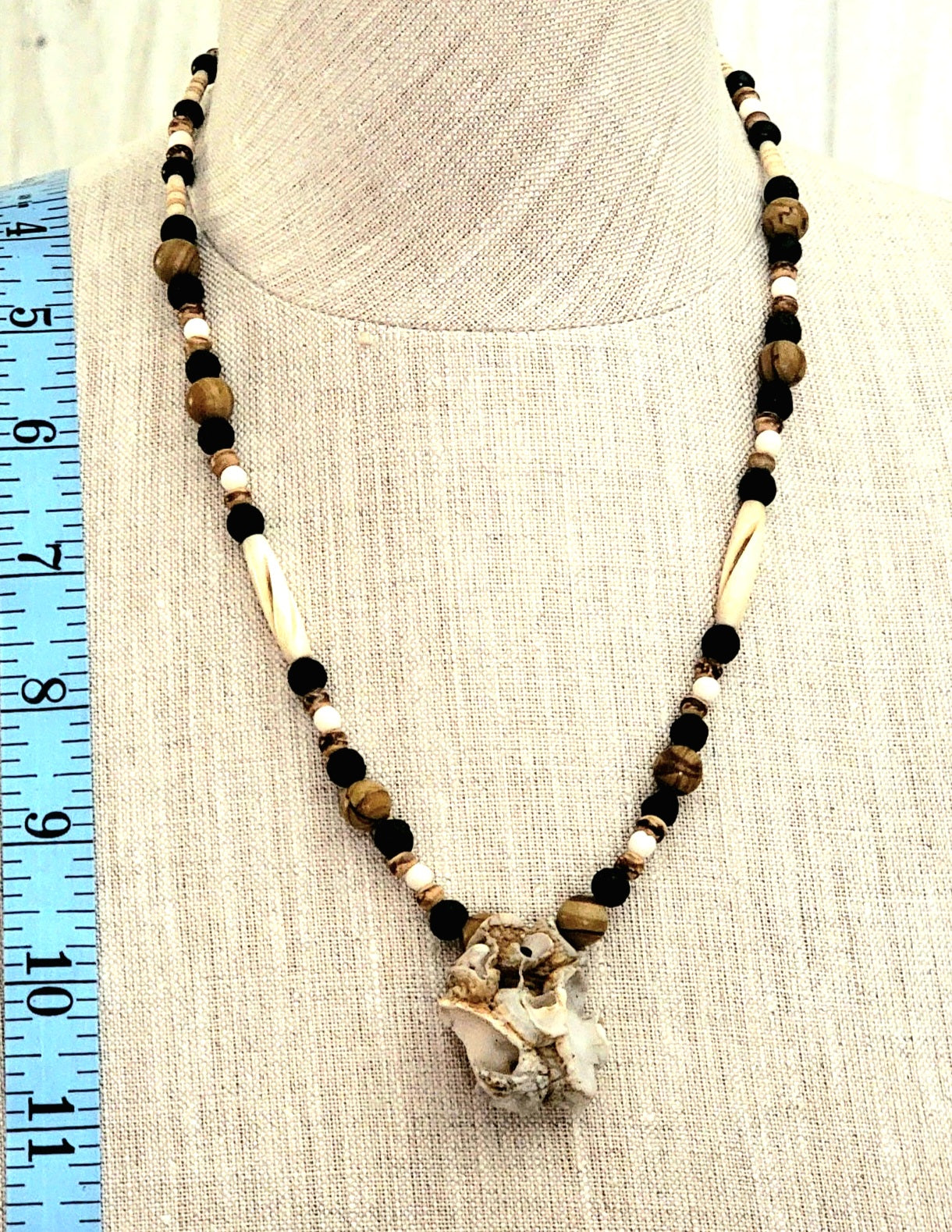 Coral Pendant: Coral, Lava, Bone, Seed, Wood & Desert Jasper
