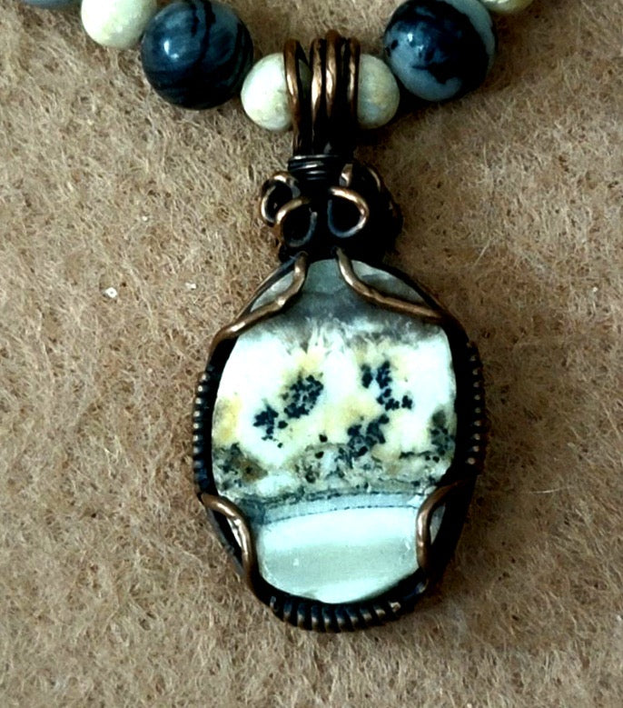 Silver Lace Onyx Pendant:  Picasso Jasper, Shell & Seed