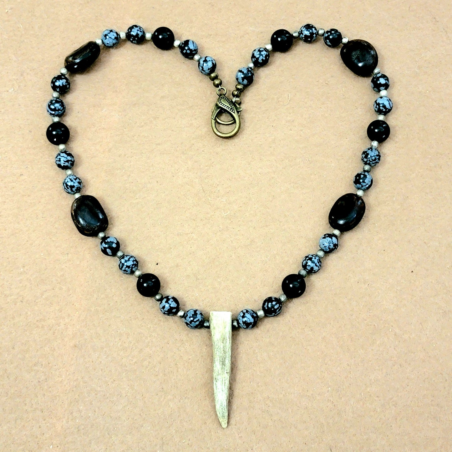 Antler Point: SnowFlake Obsidian, Black Onyx & Kukui Nut