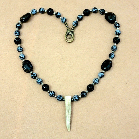 Antler Point: SnowFlake Obsidian, Black Onyx & Kukui Nut