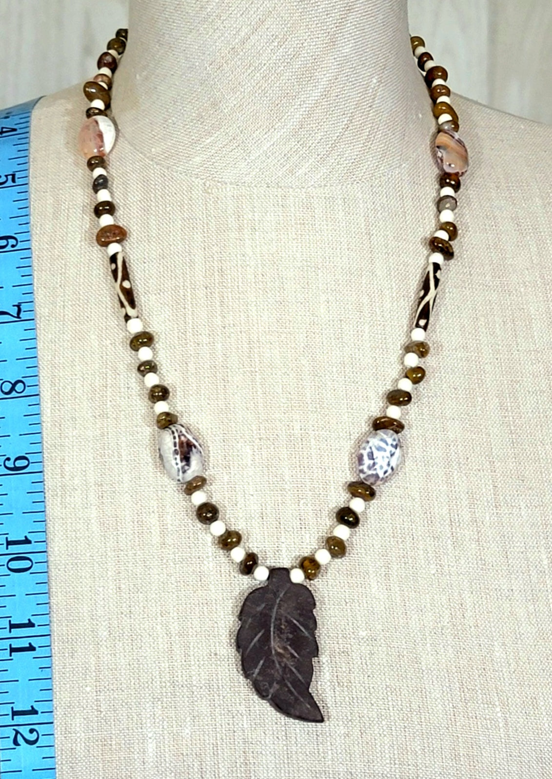 Agate Leaf Pendant: Carnelian & Bone.