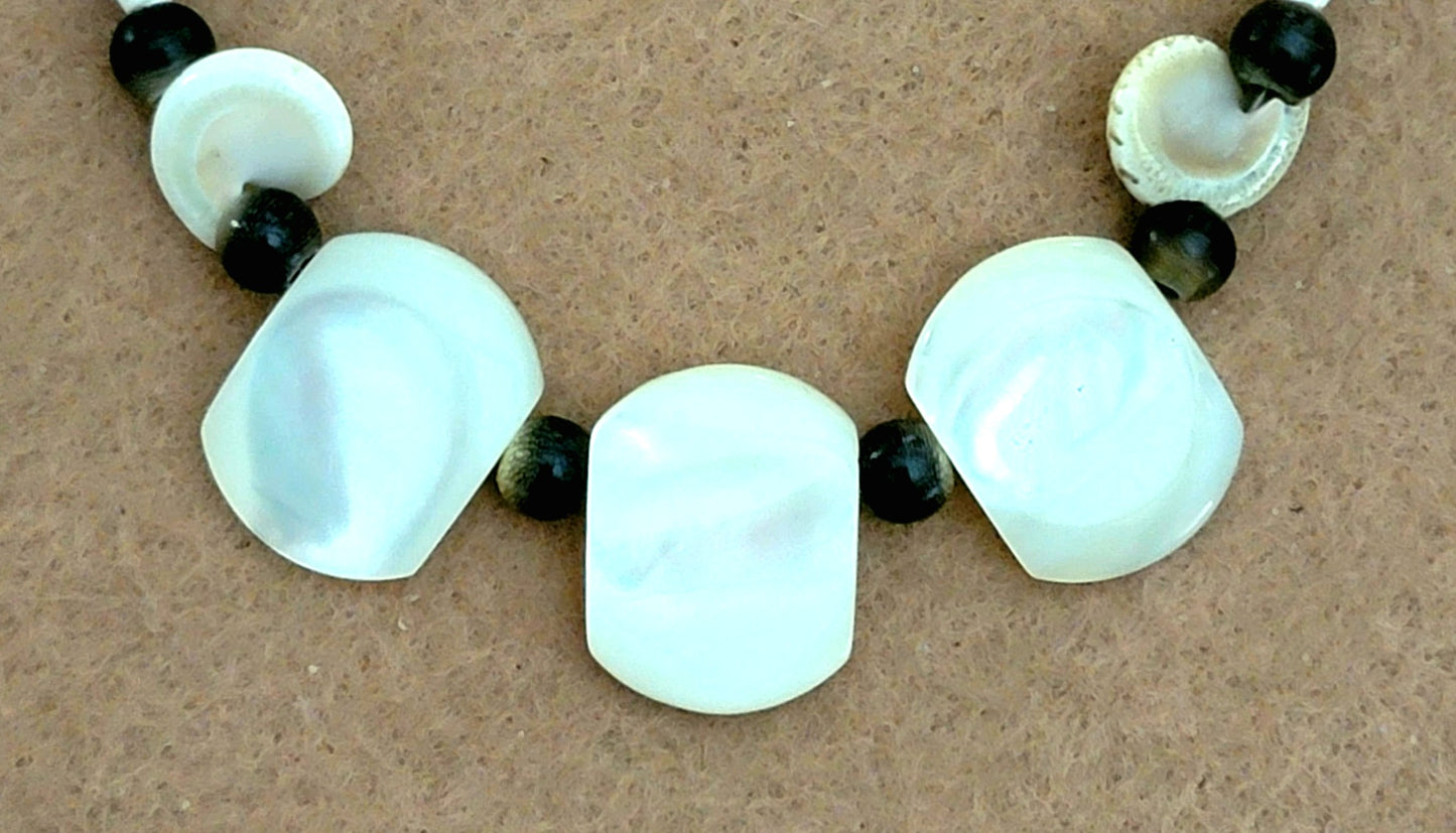 Mother Pearl Necklace: Abalone, Ox Horn, Shell & Bone