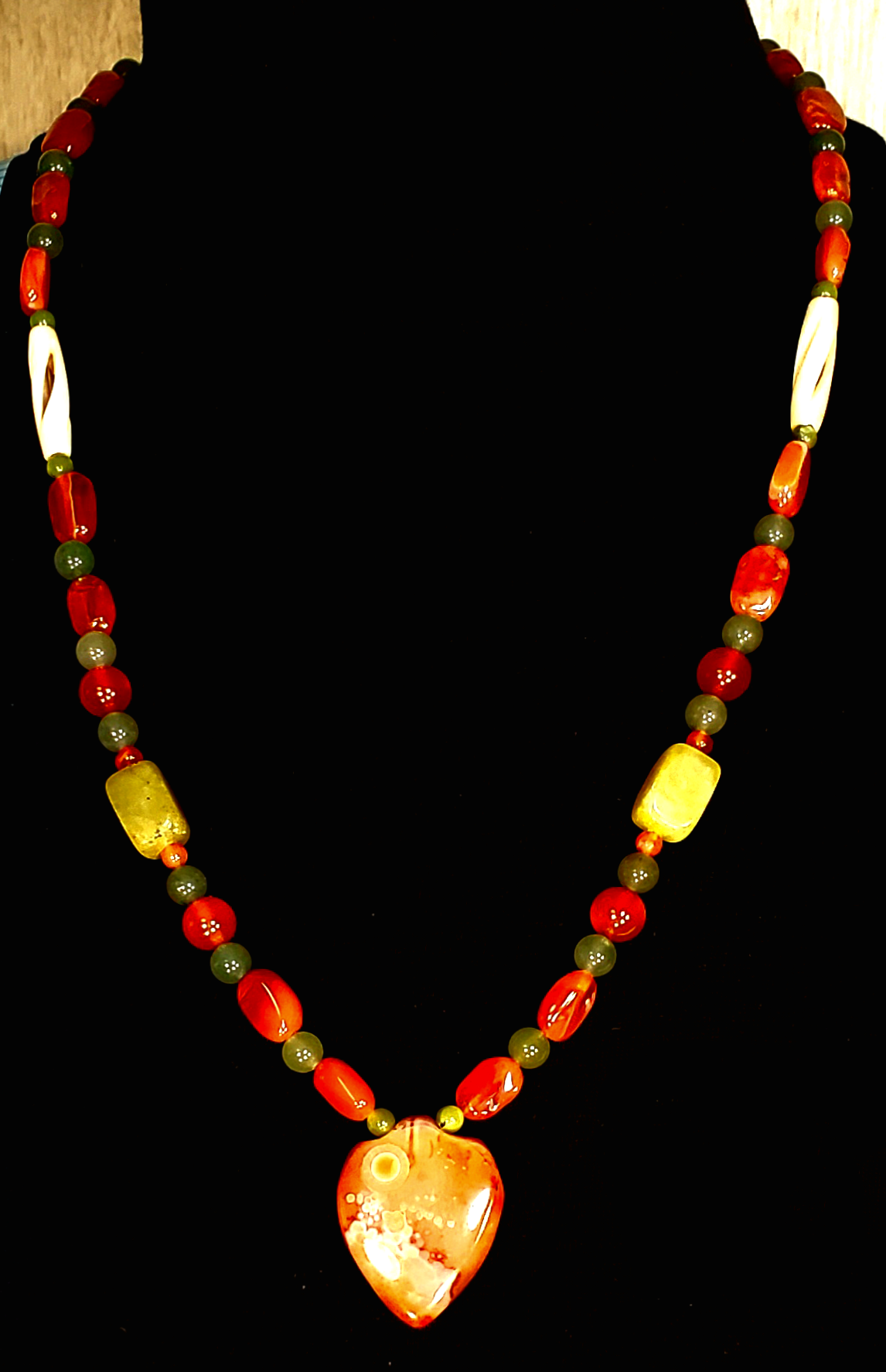 Indus Valley Carnelian Pendant: Chrysoprase, Adventurine, Bone & Jade