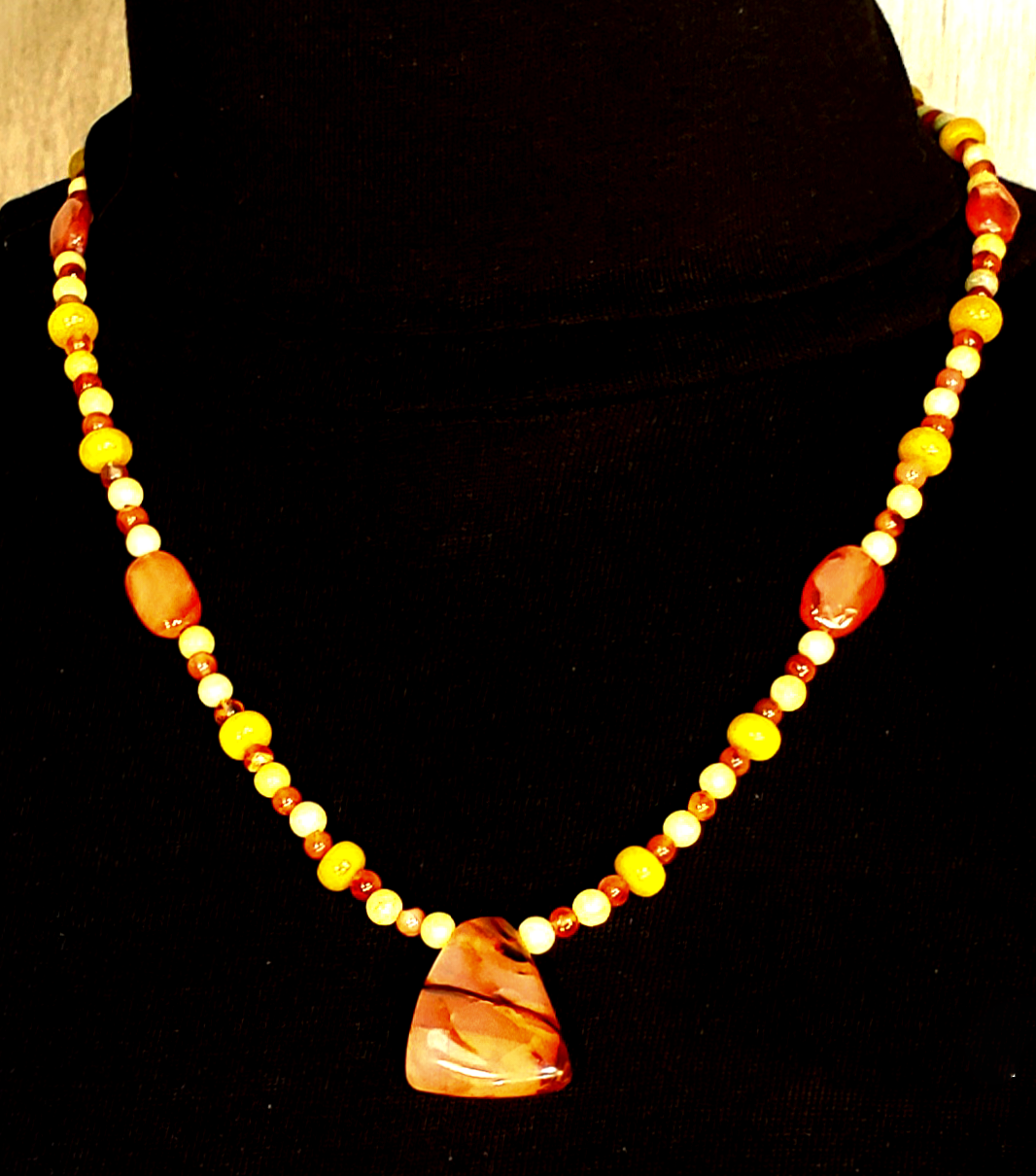 Indus Valley Carnelian Pendant: Yellow Turquoise & Olive Opal