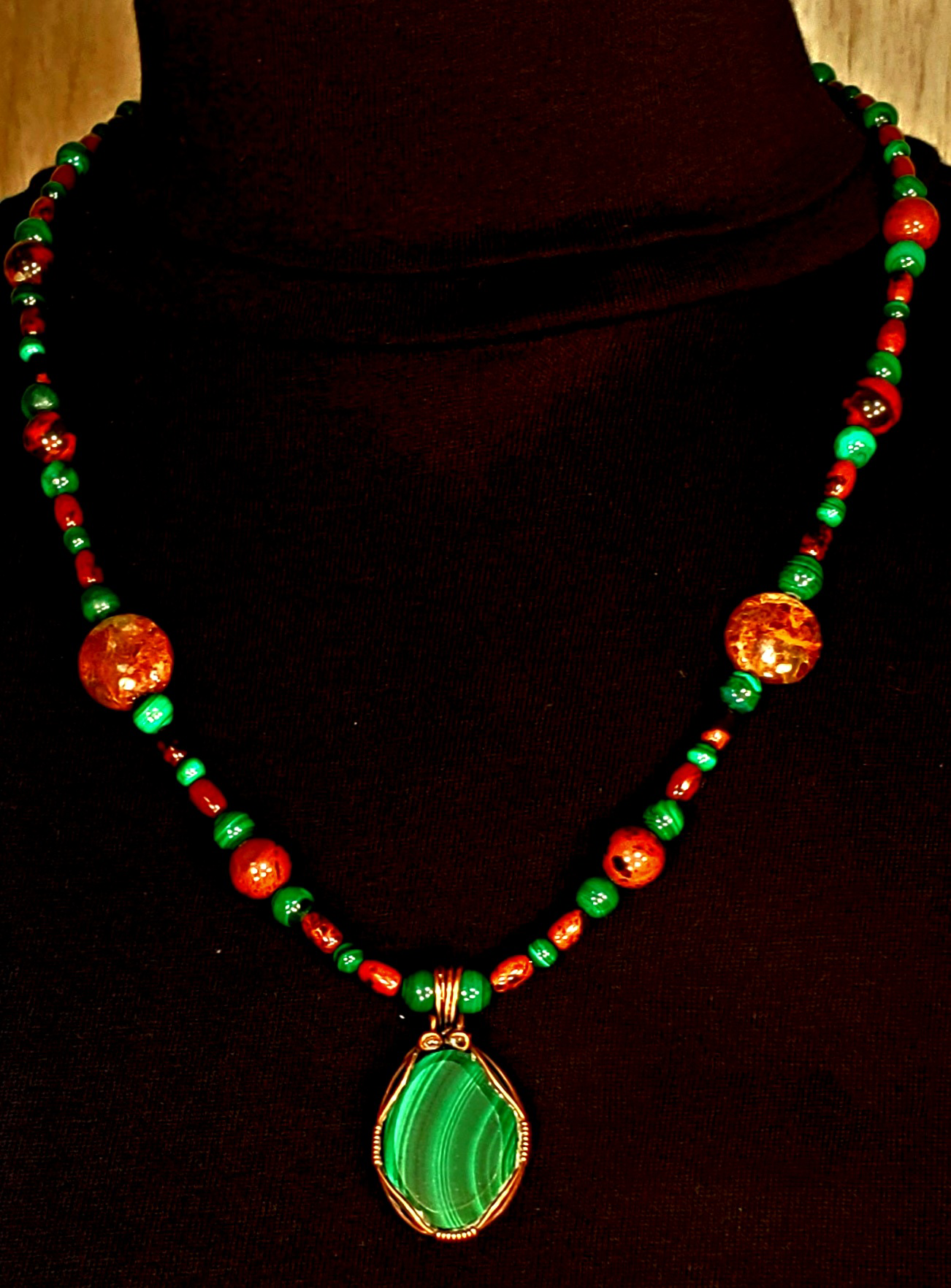 Malachite Cabochon: Australian Opal, Mahogany Obsidian, Malachite, Lava & Bone