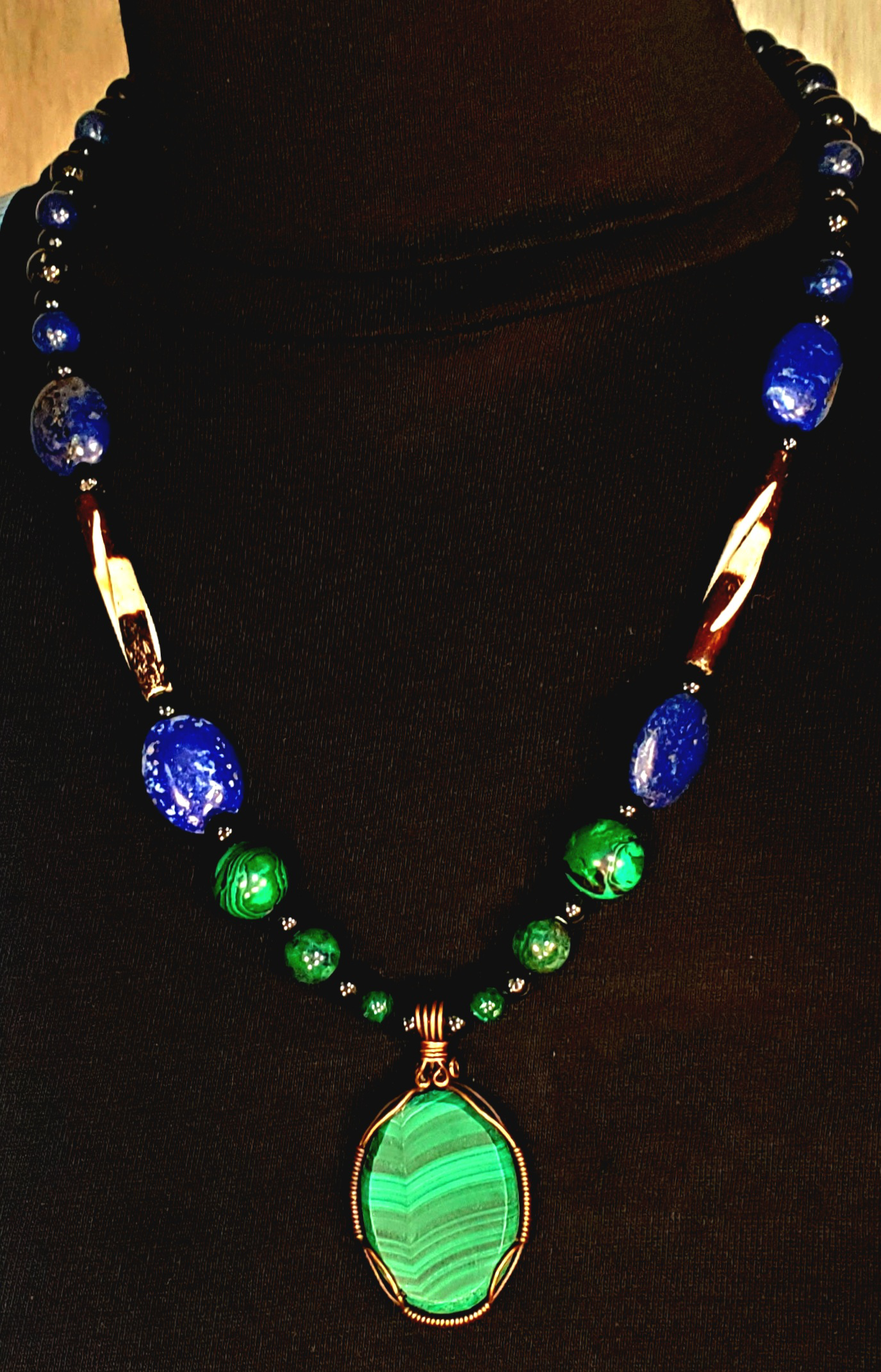 Malachite Cabochon: Azurite, Lapis & Bone