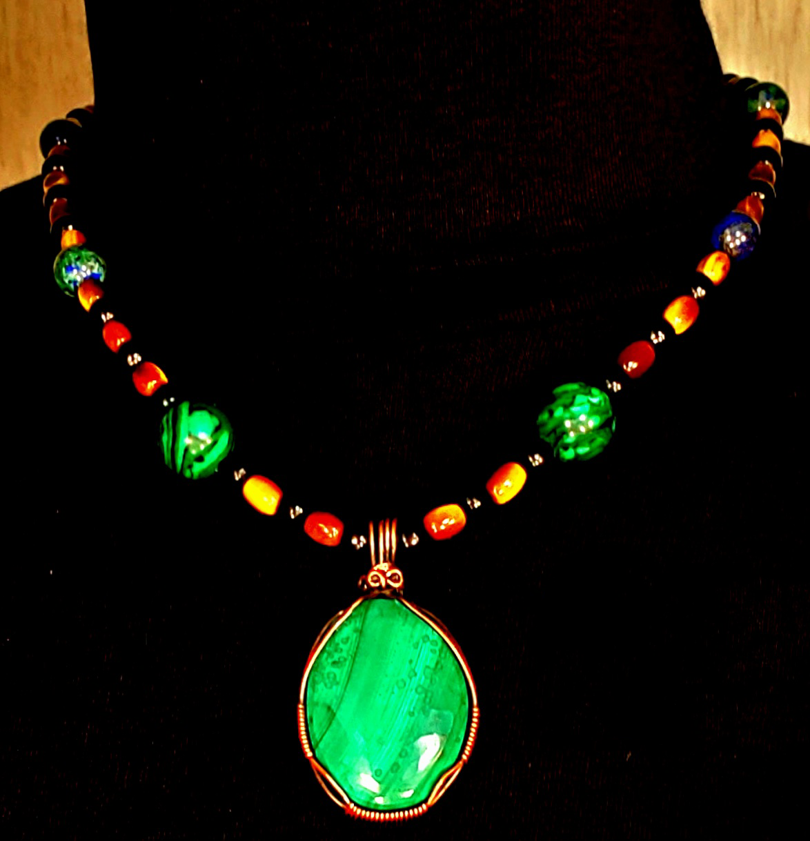 Malachite Cabochon: Azurite & Tiger Eye.