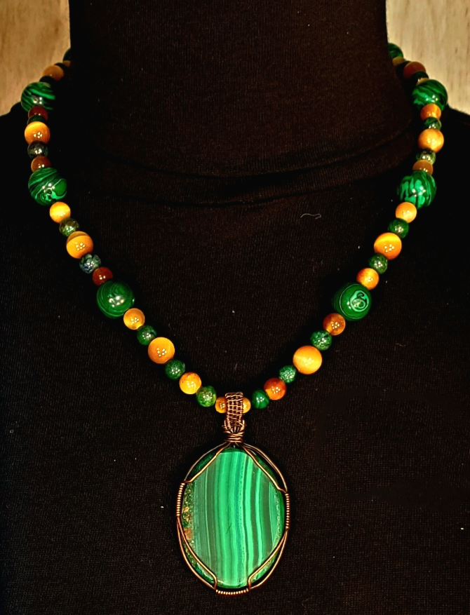 Malachite Cabochon: Yellow Tiger Eye & Azurite