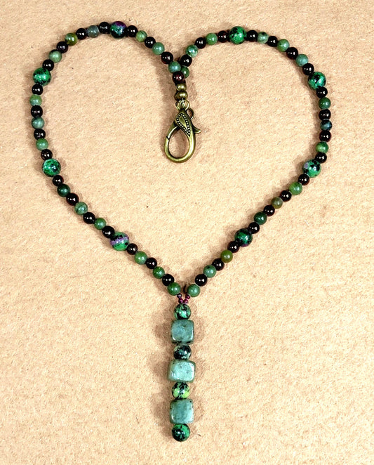 Jade Cubes Drop Bead: Jade, Garnet, Chrysoprase & Ruby Zoisite