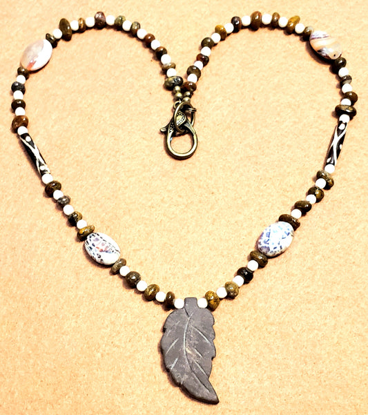 Agate Leaf Pendant: Carnelian & Bone.