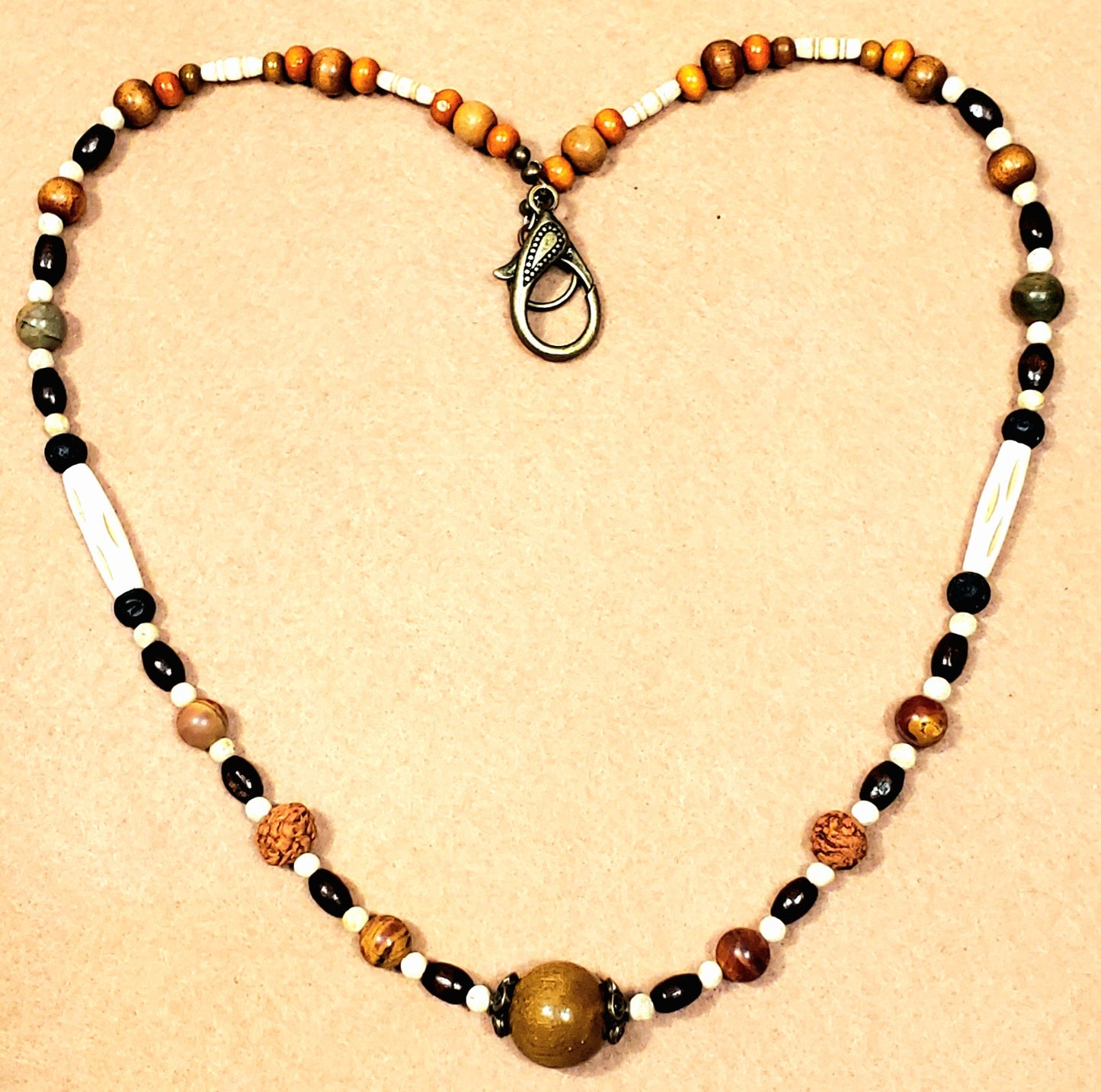 Tiger Eye Ball:  Red Jasper, Lava, Bone & Seed