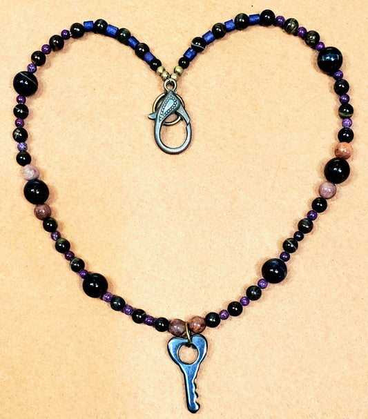 Hematite Key:  Sugilite, Pink Tourmaline & Blue Tiger Eye