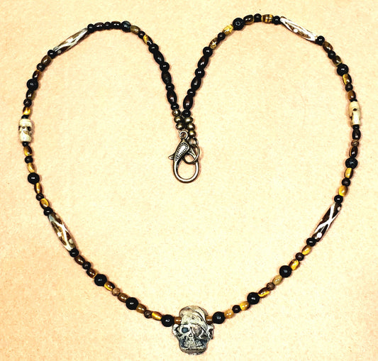 Skull:  Bone, Tiger Eye, Lava & Wood