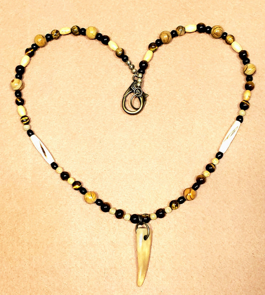 Antler Point:  Brown Tiger Eye, Jasper, Agate, Bone & Seed