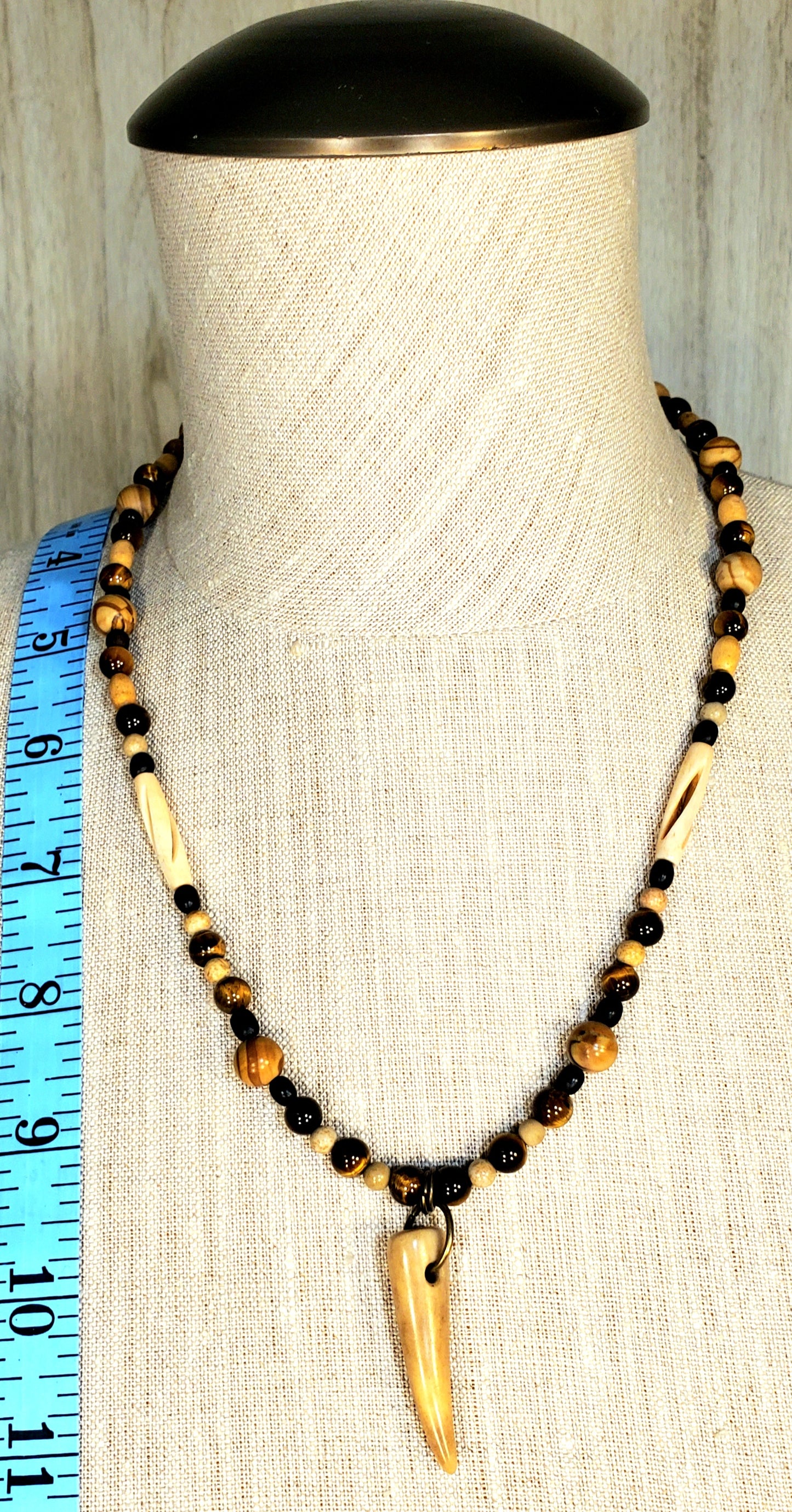 Antler Point: Brown Tiger Eye, Jasper, Agate, Bone & Seed
