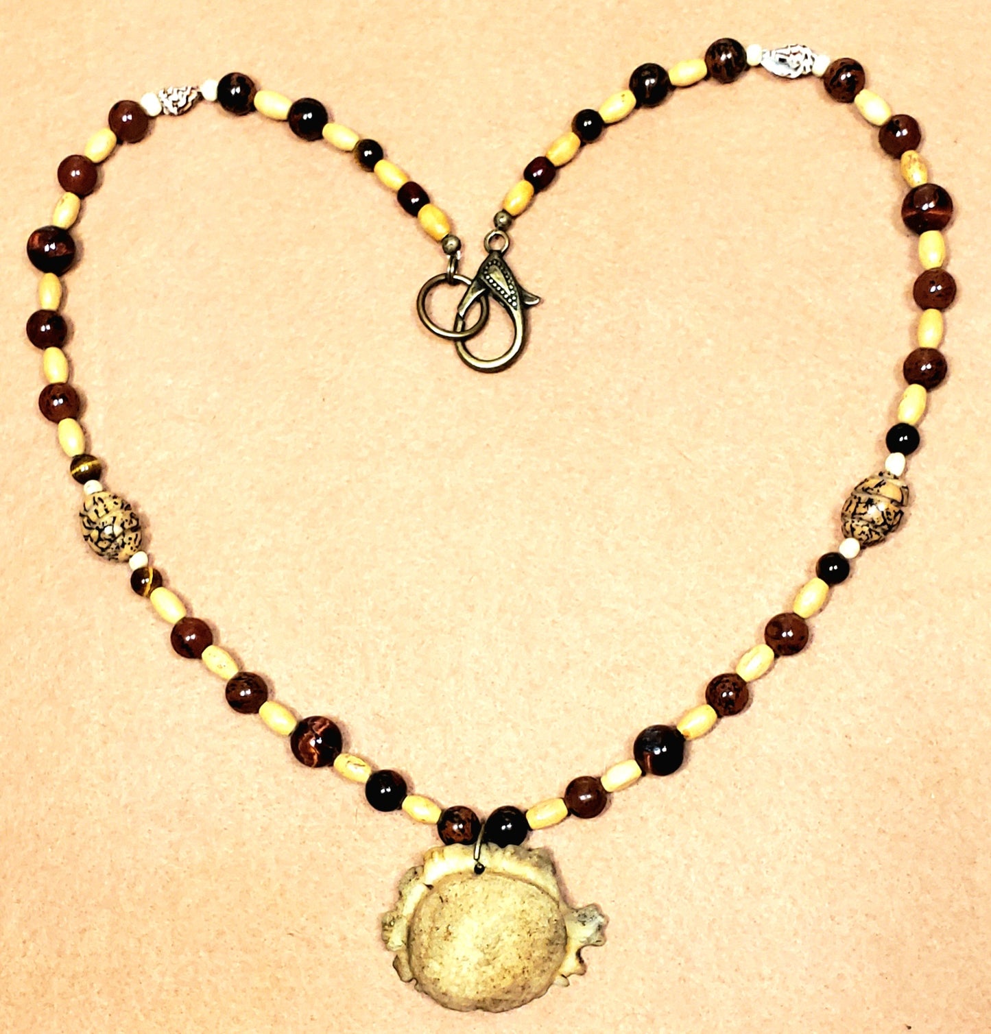 Antler Button: Mahogany Obsidian, Red & Brown Tiger Eye, Bone & Shell