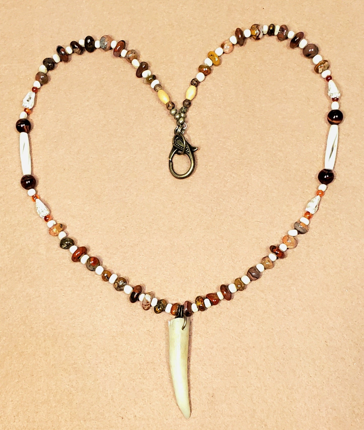 Antler Point: Red Tiger Eye, Fire Agate, Carnelian, Bone & Shell
