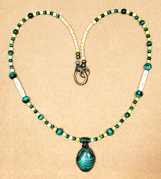 Malachite Cabochon: Yellow Turquoise, Malachite & Bone