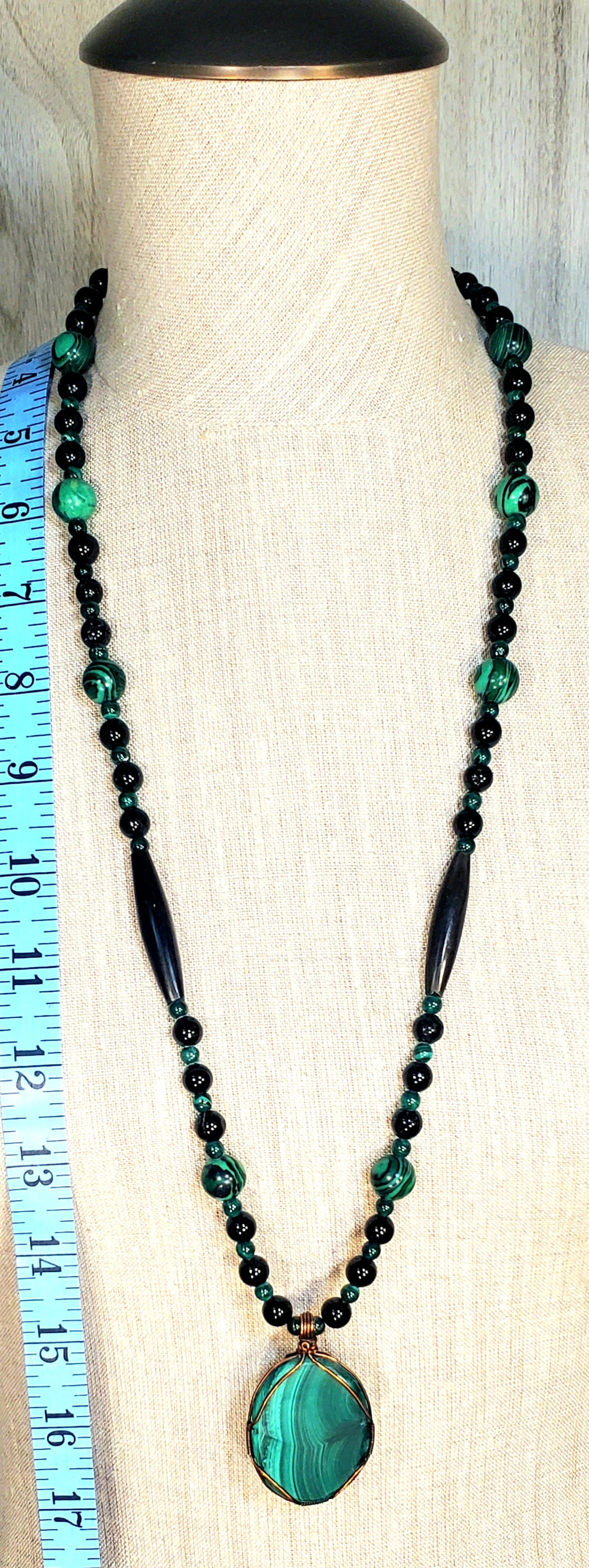 Malachite Cabochon: Malachite Black Tourmaline & Bone