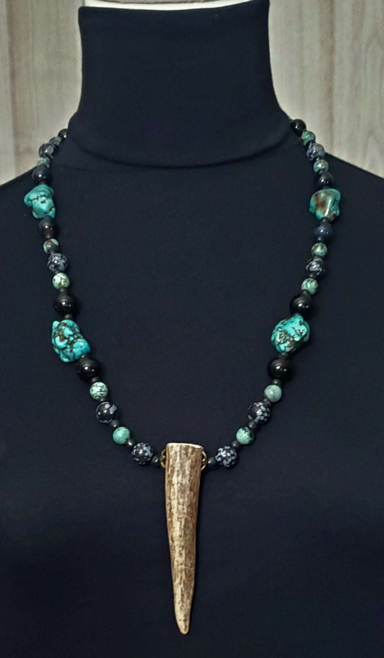 Antler Point: Turquoise,  Black Onyx, Blue Tiger Eye & Snow Flake Obsidian