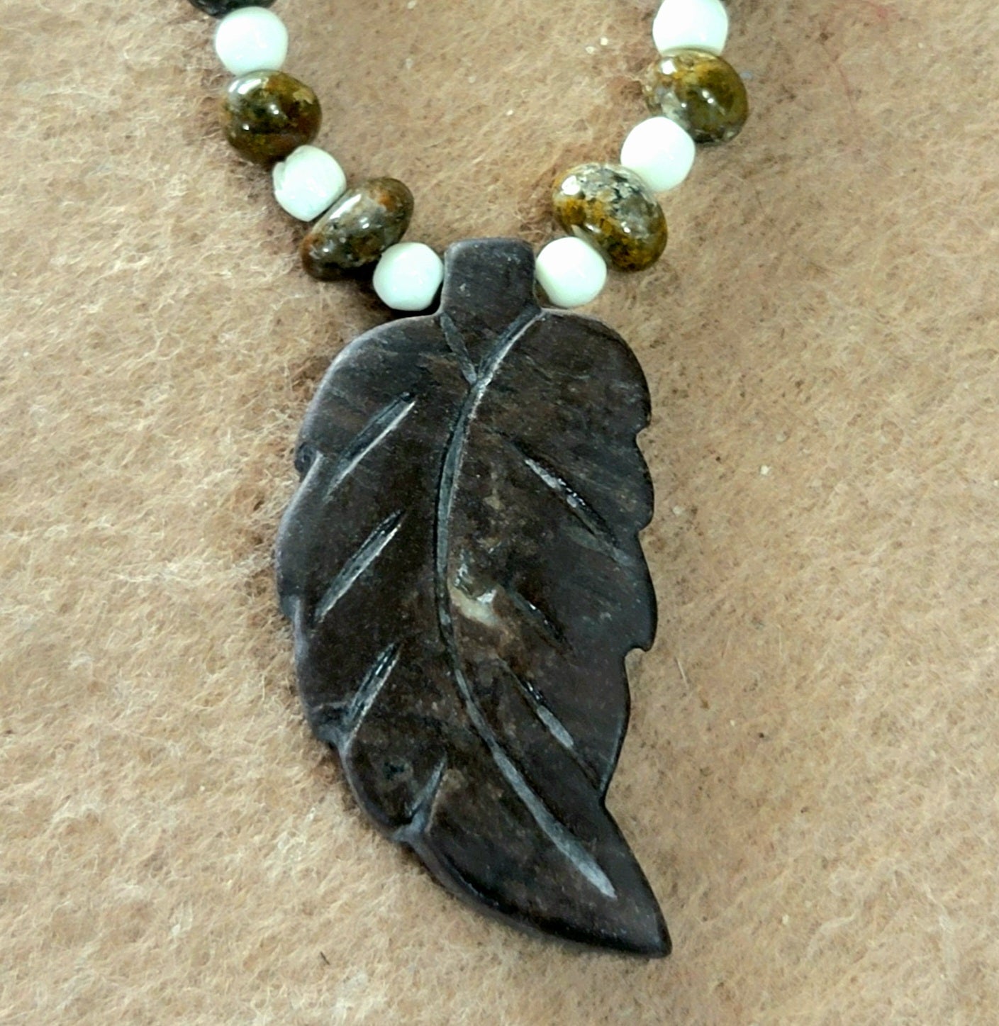 Agate Leaf Pendant: Carnelian & Bone.