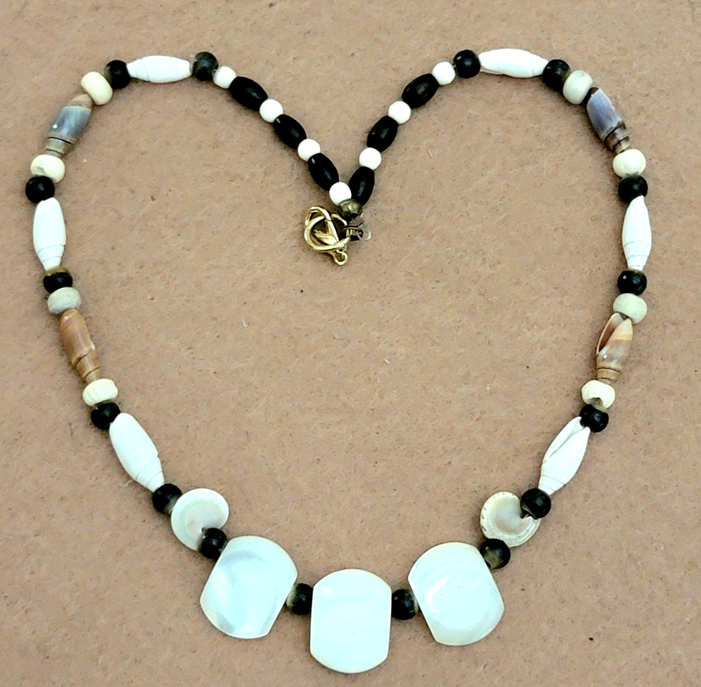 Mother Pearl Necklace: Abalone, Ox Horn, Shell & Bone