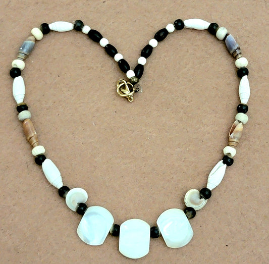 Mother Pearl Necklace: Abalone, Ox Horn, Shell & Bone