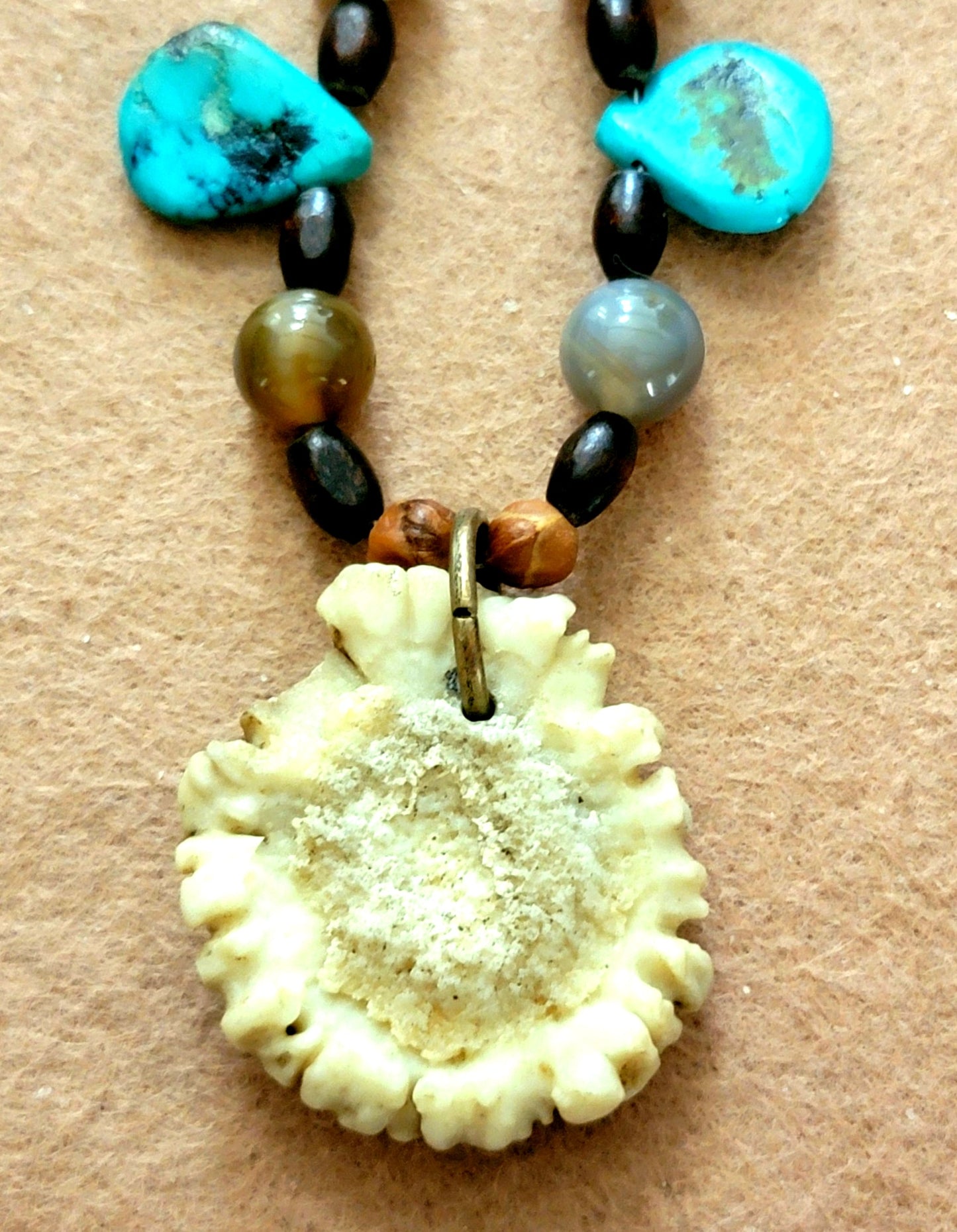 Antler Button:  Turquoise, Agate, Bone & Seed