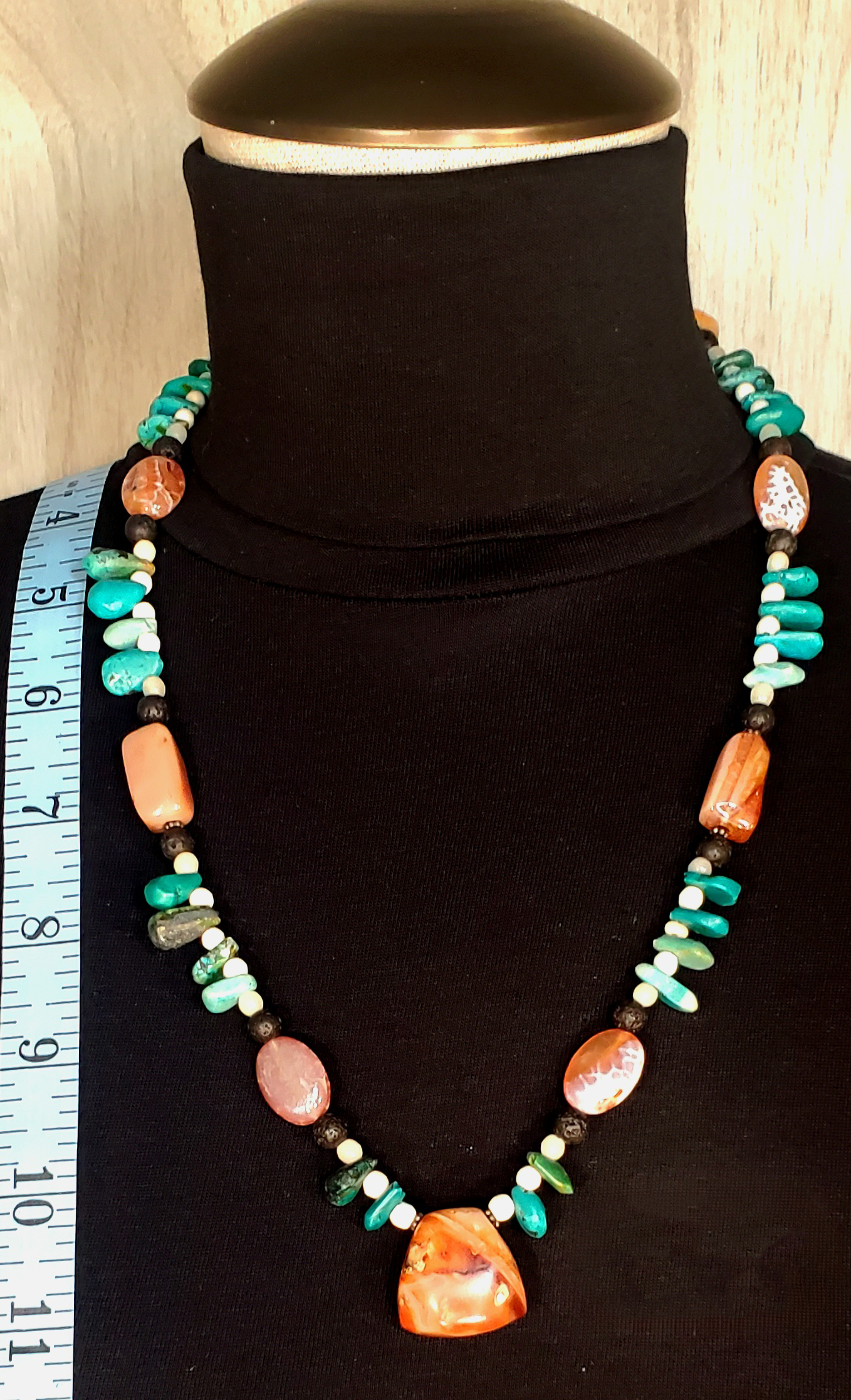 Indus Valley Carnelian Pendant: Vintage Turquoise, Carnelian, Lava & Bone