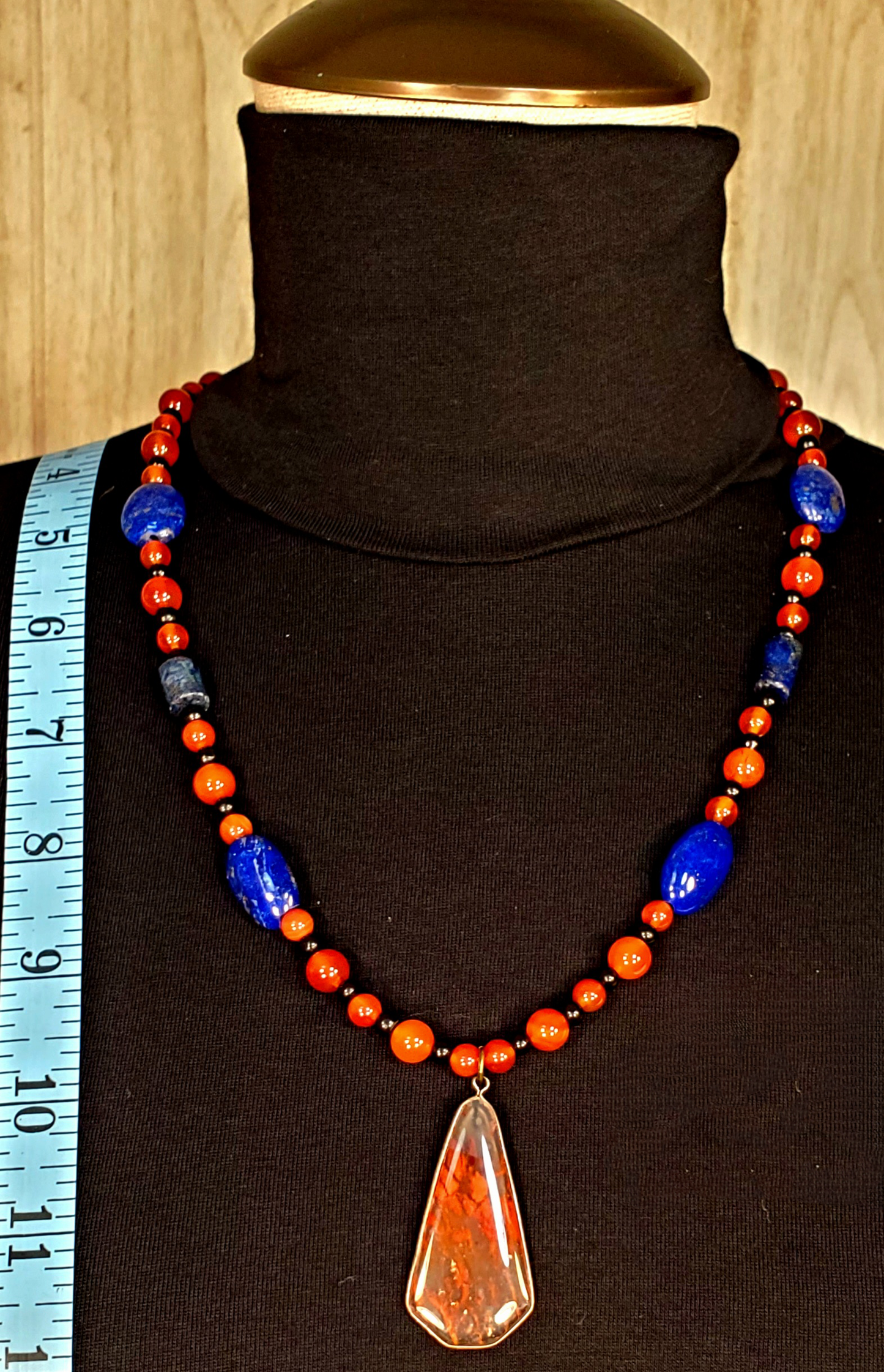 Fire Agate Pendant: Lapis, Carnelian & Lava