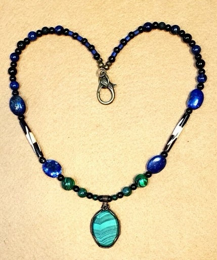 Malachite Cabochon: Azurite, Lapis & Bone