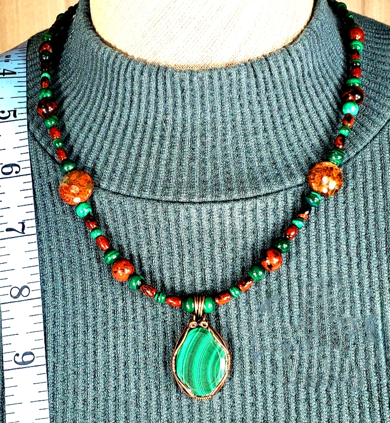Malachite Cabochon: Australian Opal, Mahogany Obsidian, Malachite, Lava & Bone