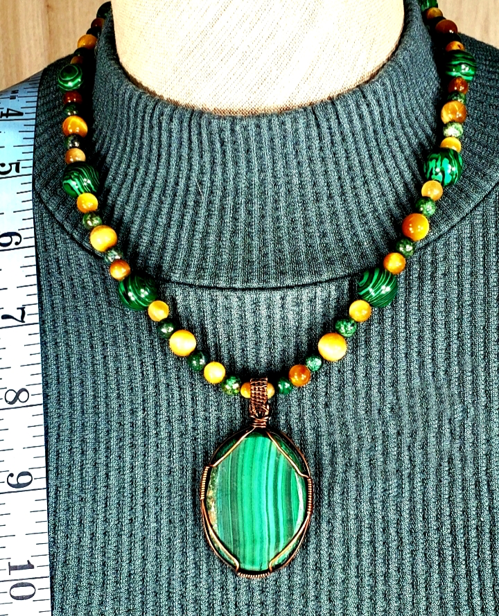 Malachite Cabochon: Yellow Tiger Eye & Azurite