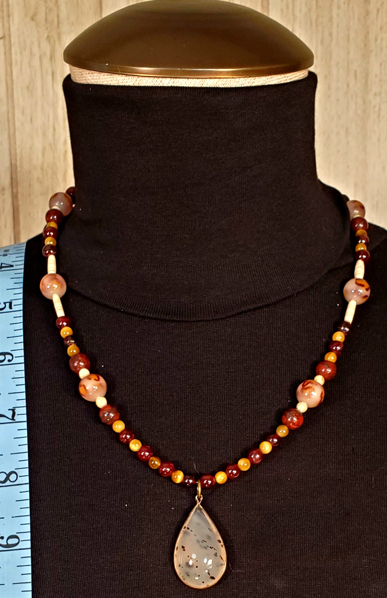 Moss Agate Cabochon: Yellow Tiger Eye, Garnet, Leopard Quartz Bone & Seed