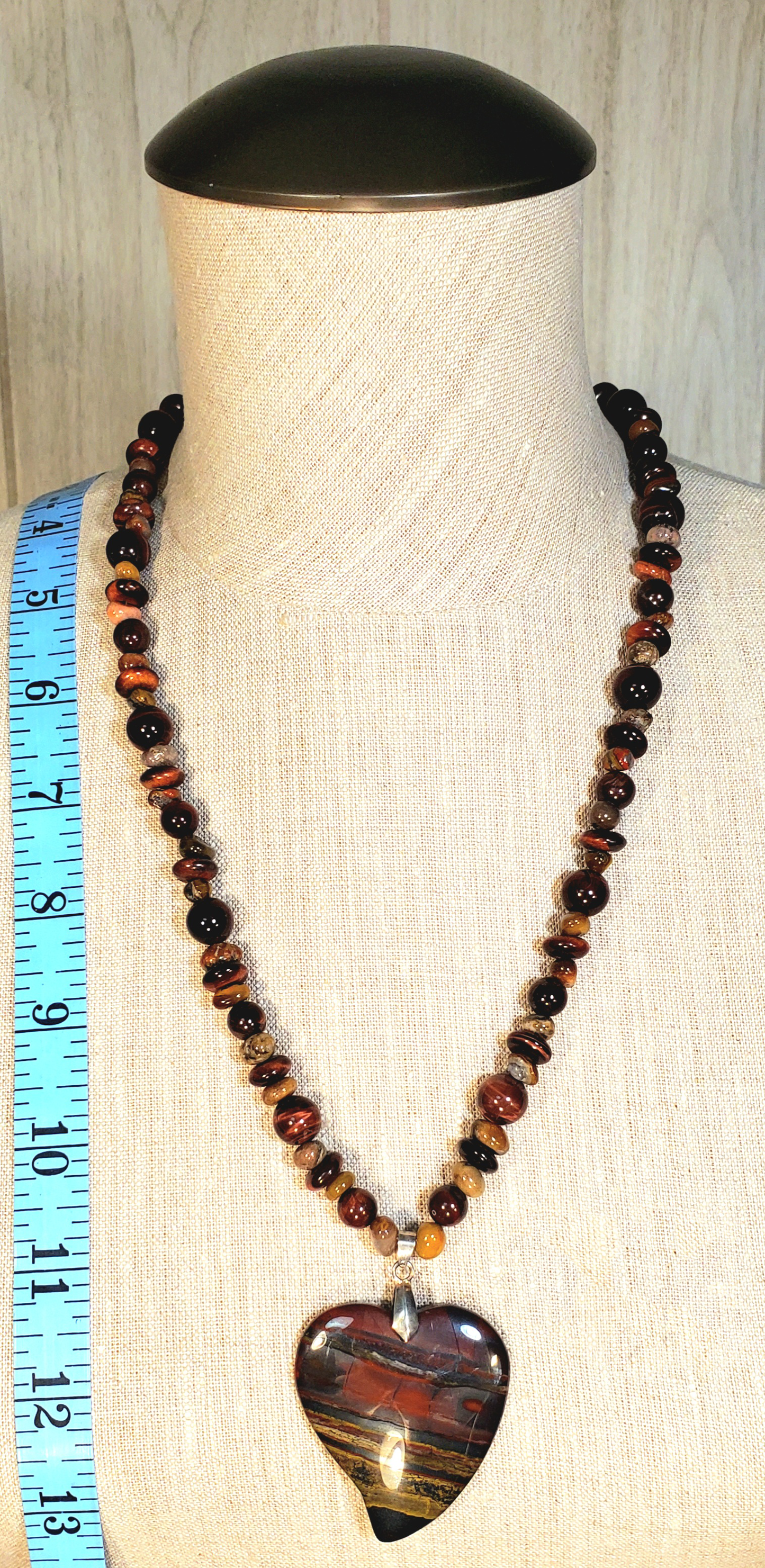 Petrified Heart Pendant: Red Tiger Eye & Agate