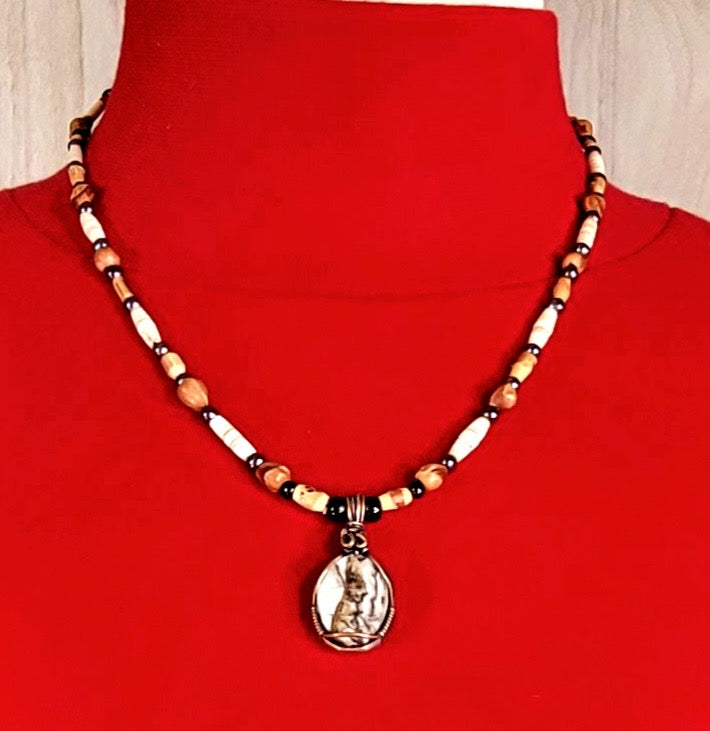 Silver Lace Onyx Pendant:  Reed, Seed & Bone