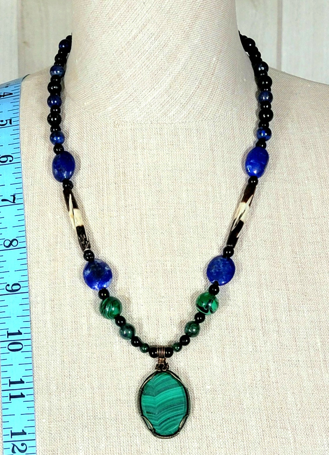 Malachite Cabochon: Azurite, Lapis & Bone