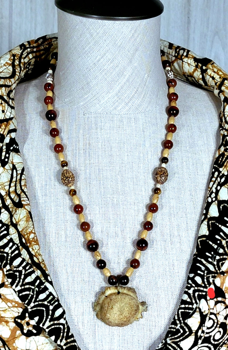 Antler Button: Mahogany Obsidian, Red & Brown Tiger Eye, Bone & Shell