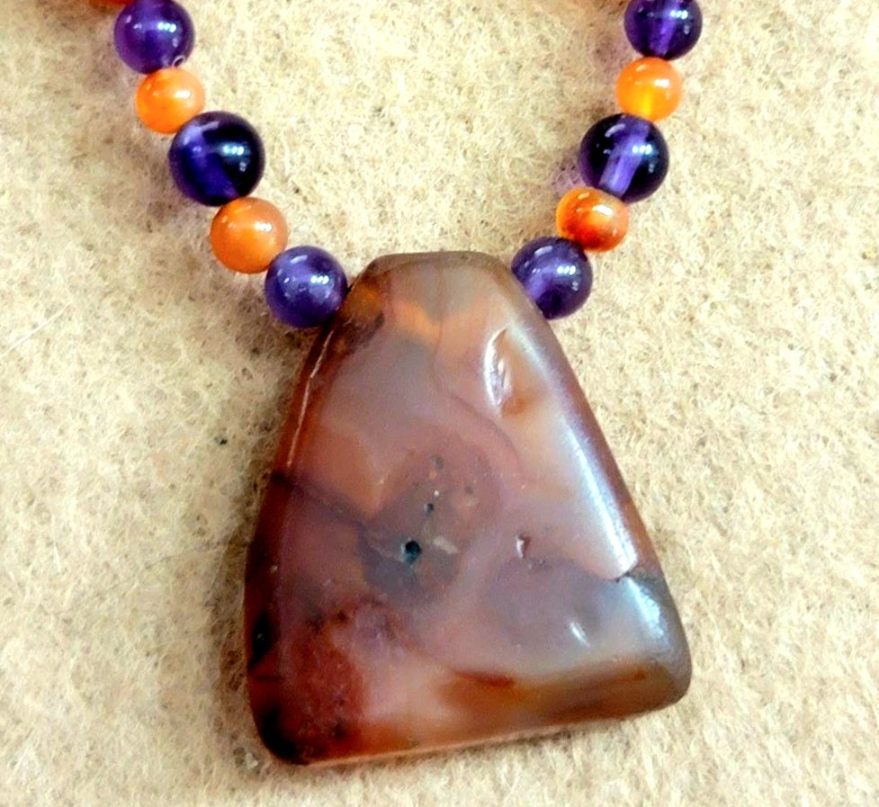 Indus Valley Carnelian Pendant: Amethyst, Bone & Carnelian