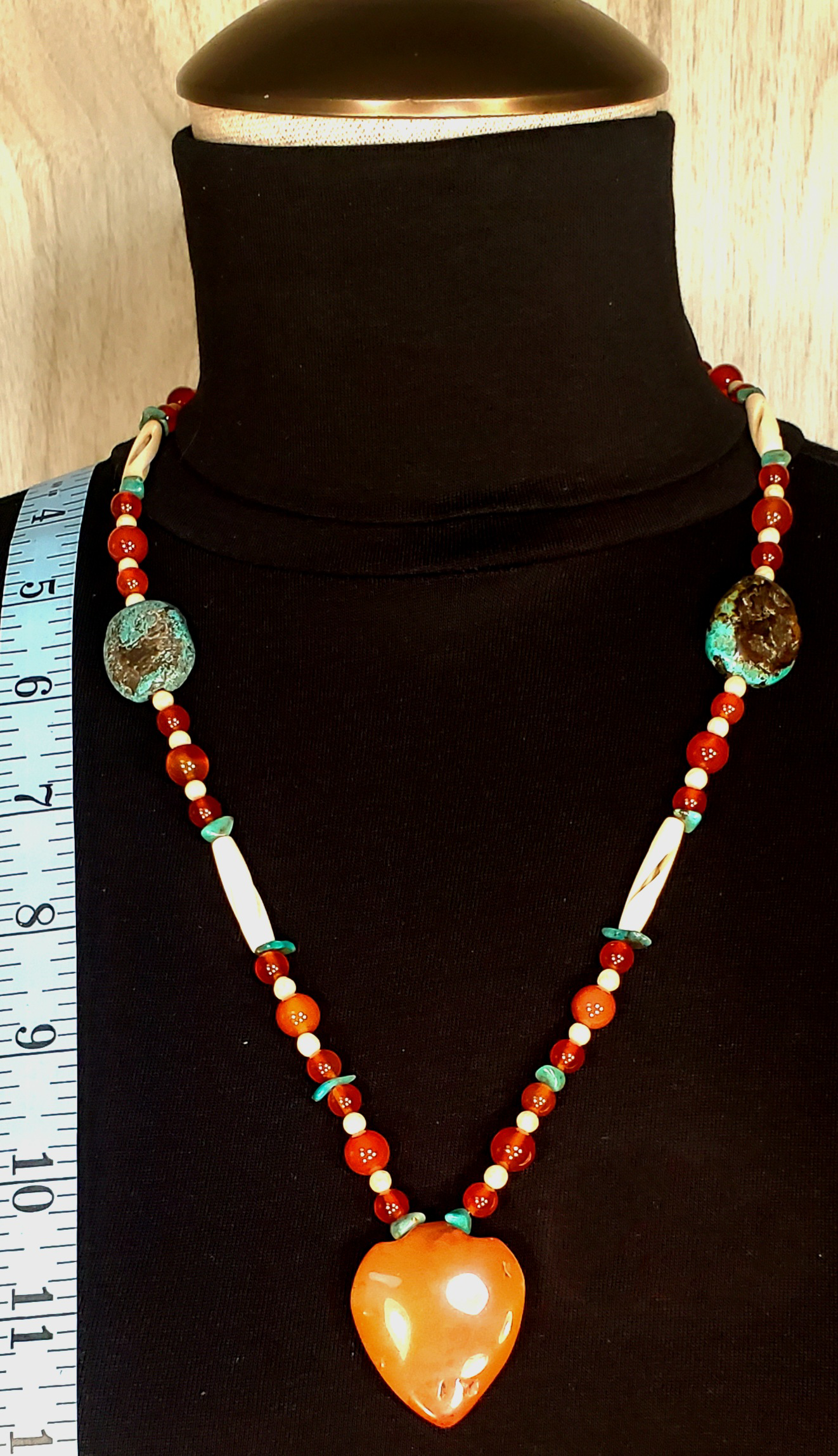 Indus Valley Carnelian Pendant: Vintage Turquoise, Carnelian, Bone & Seed