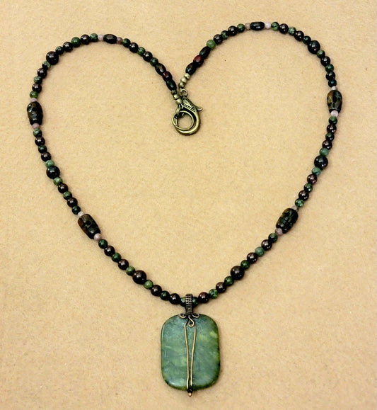 Jade Drop Bead: Pink Tourmaline, Blood Stone, Garnet & Bone