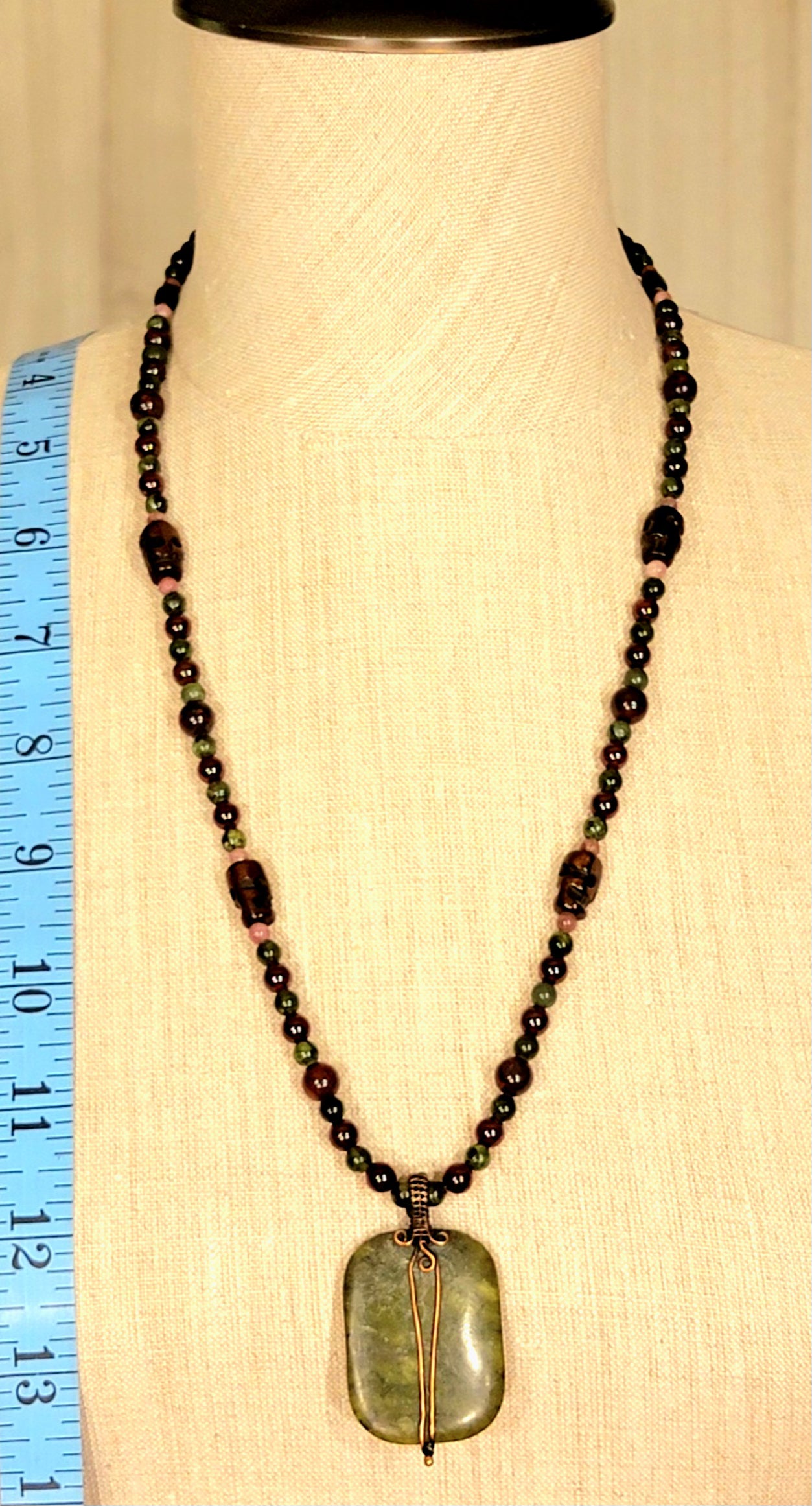 Jade Drop Bead: Pink Tourmaline, Blood Stone, Garnet & Bone