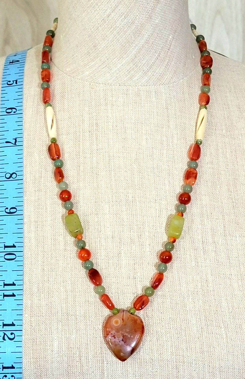 Indus Valley Carnelian Pendant: Chrysoprase,  Adventurine, Bone & Jade
