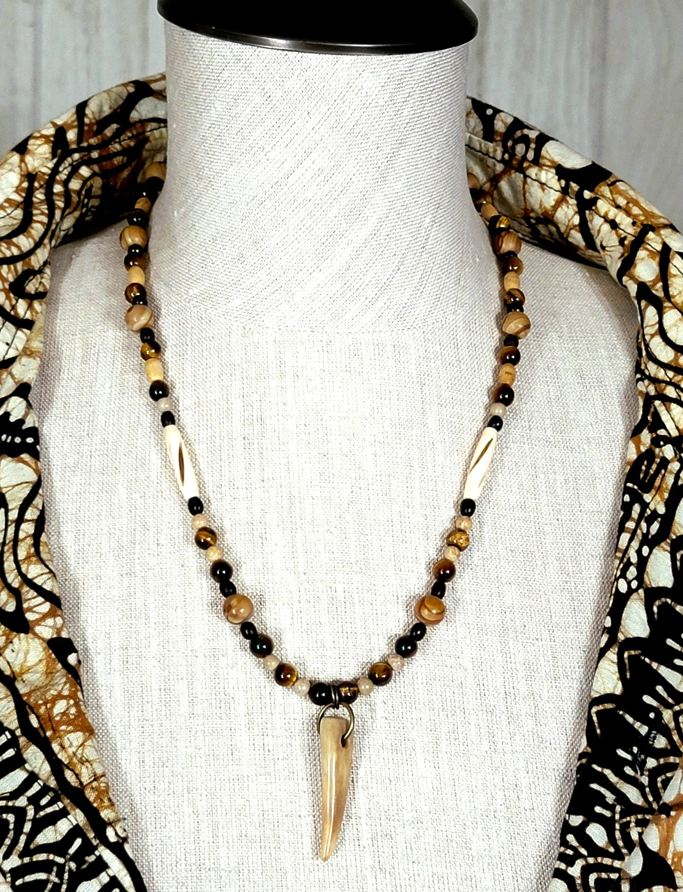 Antler Point: Brown Tiger Eye, Jasper, Agate, Bone & Seed