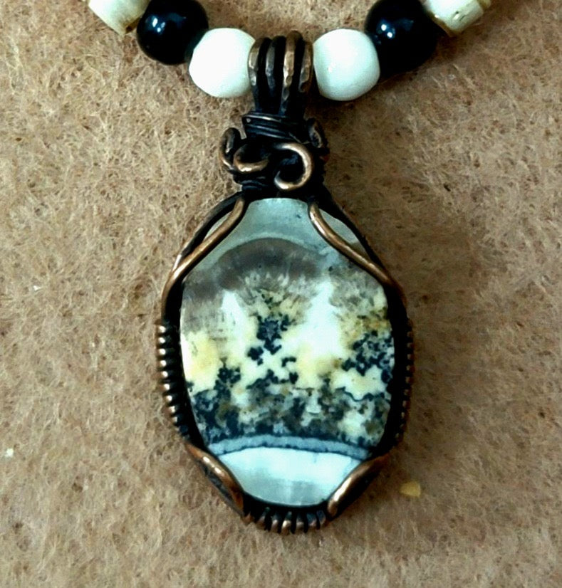 Silver Lacy Onyx Pendant:  Pyrite & Bone