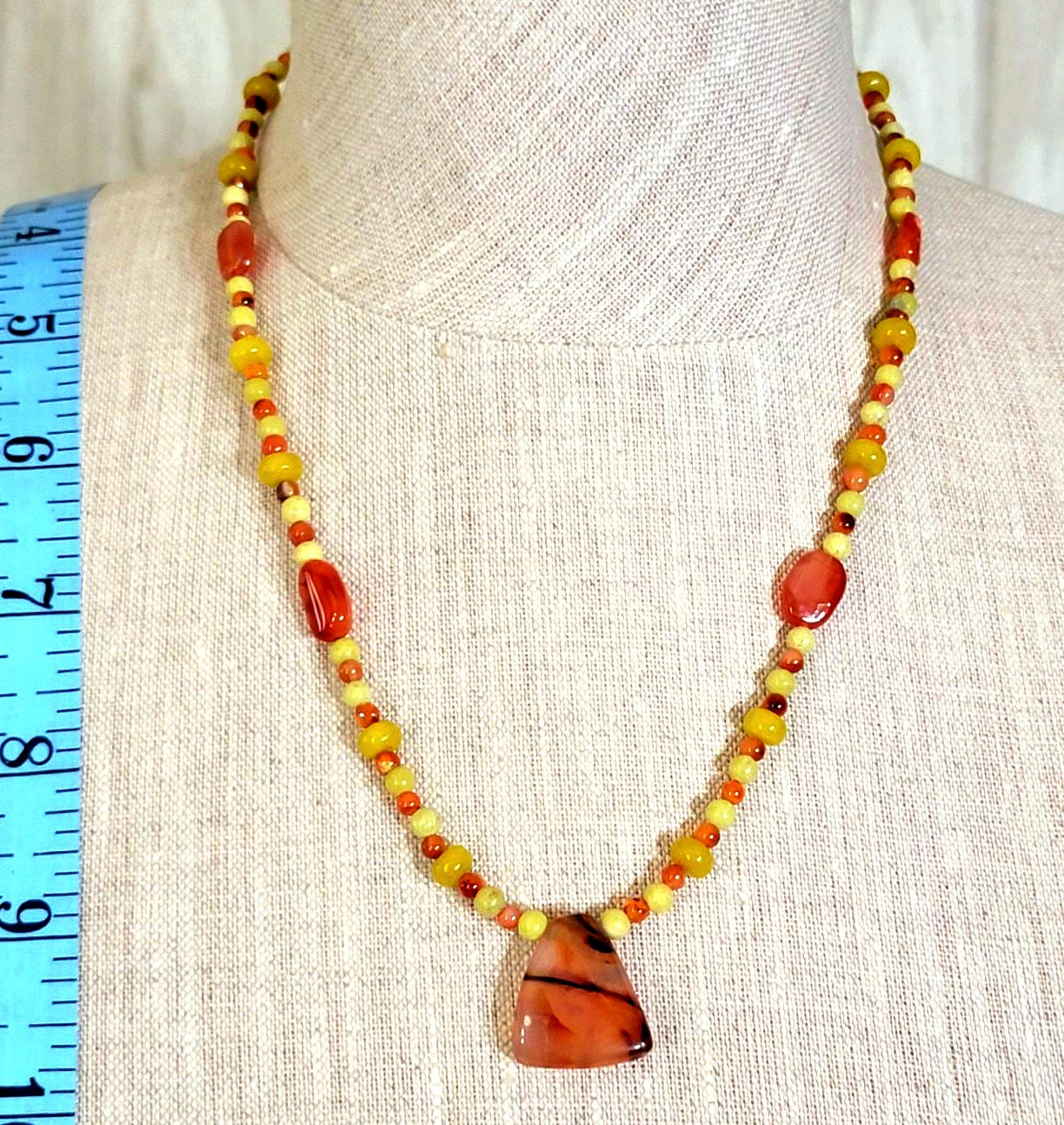 Indus Valley Carnelian Pendant: Yellow Turquoise & Olive Opal