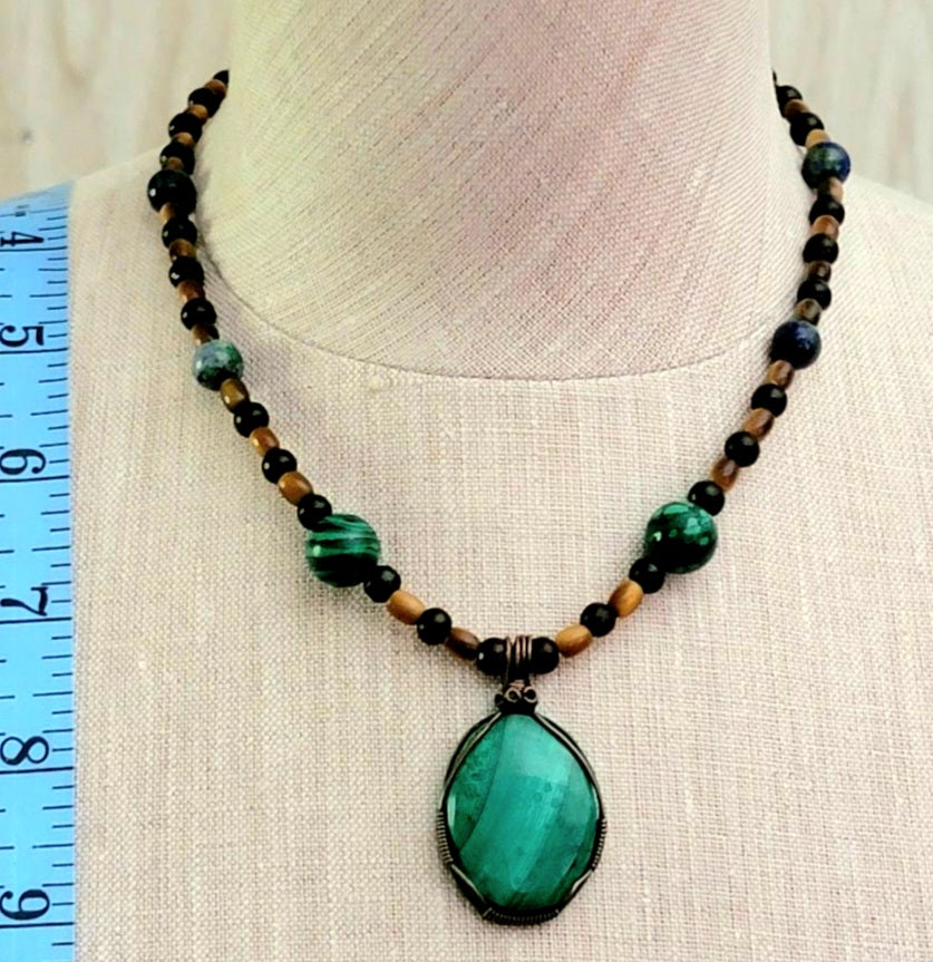 Malachite Cabochon: Azurite & Tiger Eye.